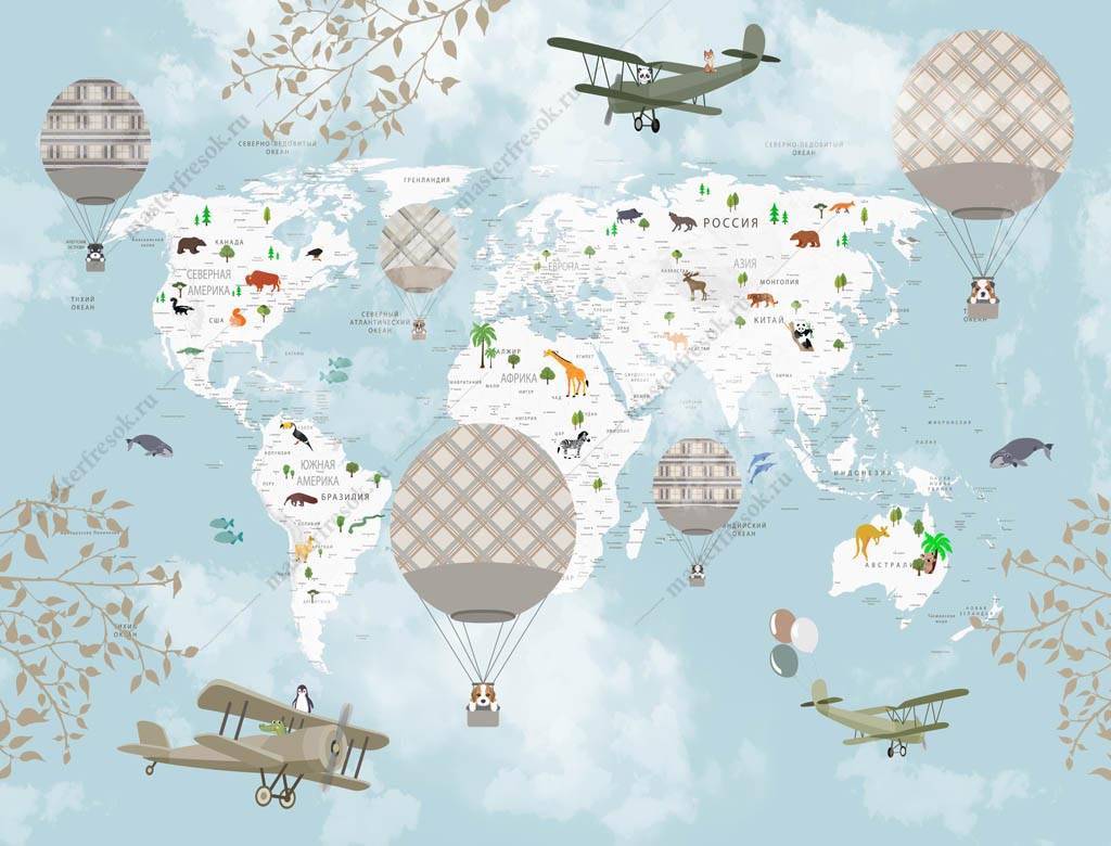Фотообои Самолеты и карта мира